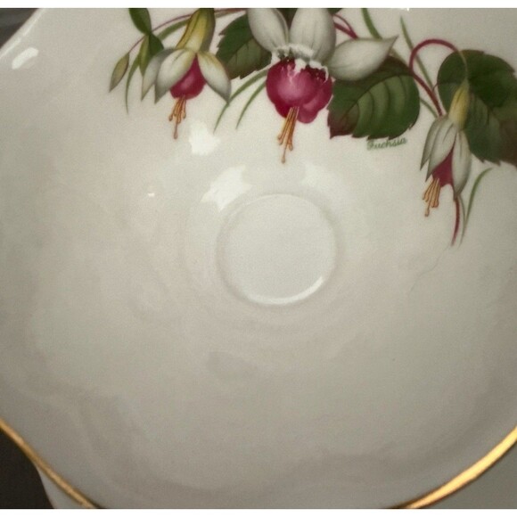 Vintage English Regency Tea Cup & Saucer Fuchsia Pattern Bone China England - Picture 4 of 8